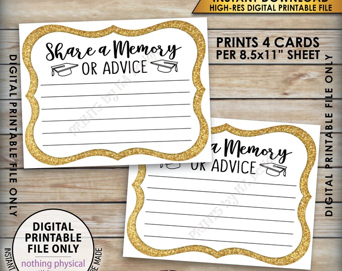 Share a Memory or Advice Graduation Advice Card, Graduation Party Decor, Gold Glitter Advice Card, 8.5x11" Printable Instant Download