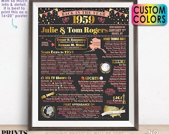 Back in the Year 1959 Anniversary Sign, 1959 Anniversary Party Decoration, Gift, Custom PRINTABLE 16x20” Flashback to 1959 Poster Board
