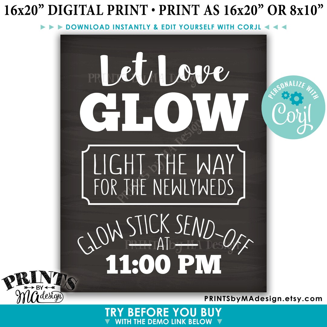 Glow Stick Send off Let Love Glow Wedding Sign, Light the Way for the