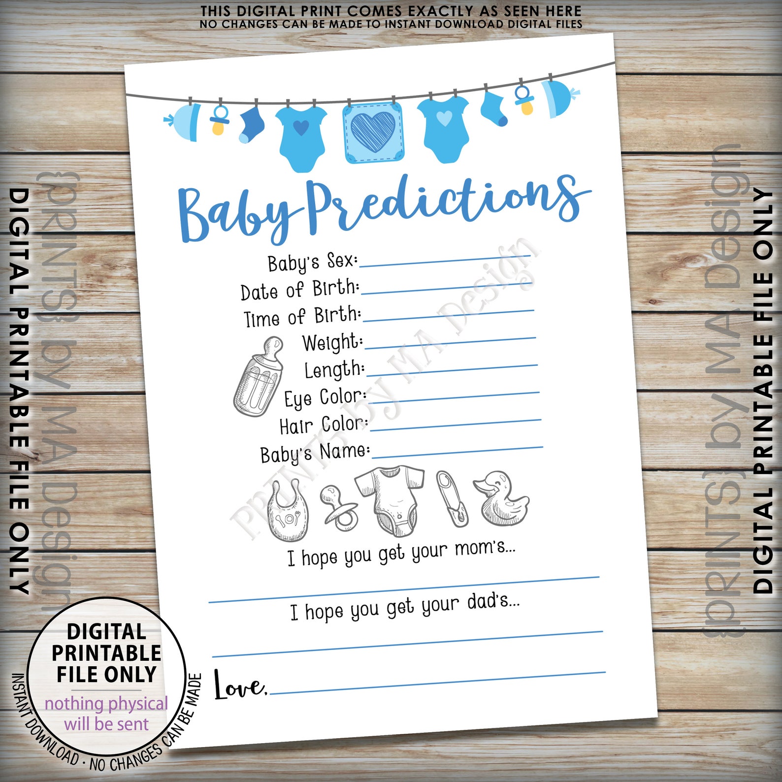 Baby Predictions Card, Baby Shower Predictions Game, Guess the Baby