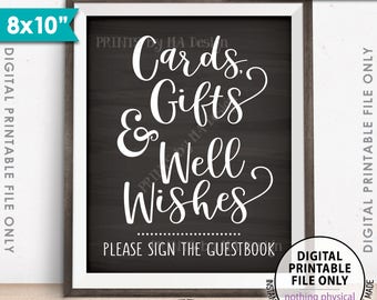 Cards Gifts and Well Wishes Sign the Guestbook, Cards & Gifts, Wedding, Graduation, 8x10” Chalkboard Style Printable Instant Download Sign