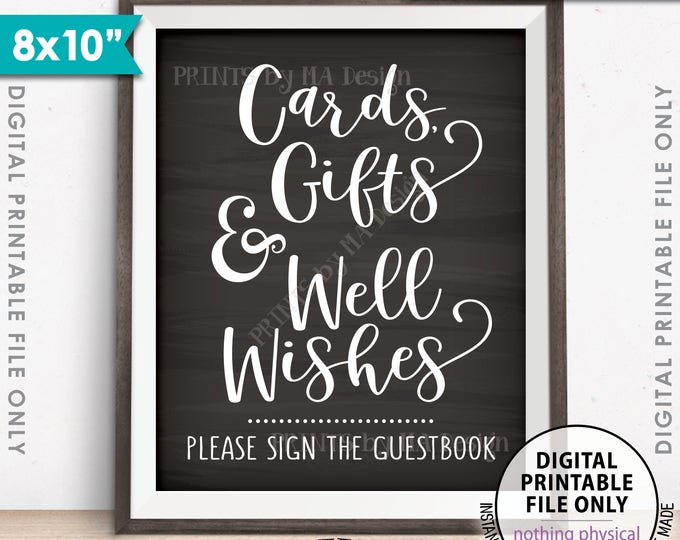 Cards Gifts and Well Wishes Sign the Guestbook, Cards & Gifts, Wedding, Graduation, 8x10” Chalkboard Style Printable Instant Download Sign