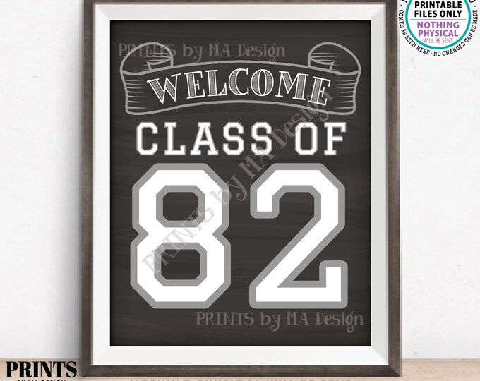 Class of 1982 Sign, Welcome Class of '82 Reunion Decoration, Chalkboard Style PRINTABLE 8x10/16x20” 1982 Class Reunion Sign <ID>