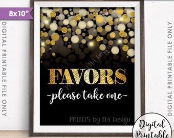 Favors Sign Please Take Favor Take One, Birthday, Anniversary, Retirement, Graduation, Black & Gold Glitter Instant Download 8x10” Printable