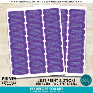 Editable Carnival Ticket themed Labels, Address Labels, One Custom PRINTABLE 1x2-5/8 Label, Avery 8160 Labels Edit Yourself with Corjl image 2
