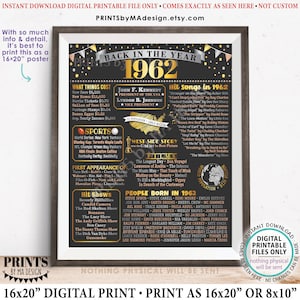 Back in the Year 1962 Poster Bord, Remember 1962 Schild, Rückblende zur Geschichte der USA 1962 von 1962, DRUCKBARE 16x20 ''Schild <ID>