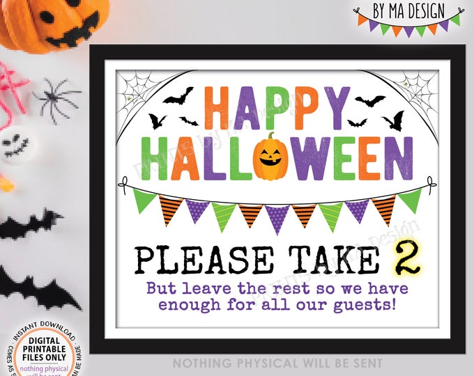 Please Take Two Treats Sign, Happy Halloween Trick-Or-Treat Sign, PRINTABLE 8x10/16x20” Landscape Sign, Take a Treat, Pass Out Candy <ID