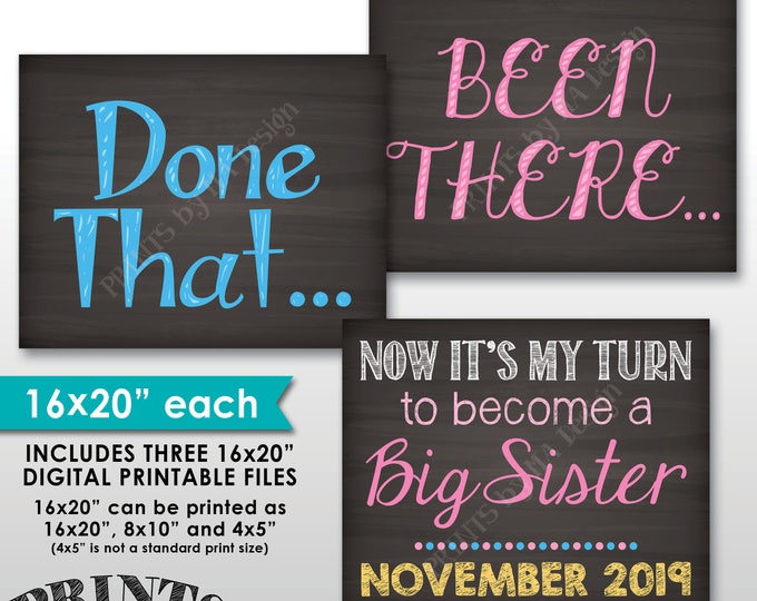 4th Baby Pregnancy Announcement Signs, Been There Done That Now It's My Turn, Chalkboard Style PRINTABLE 8x10/16x20” 4th Child Reveal Signs