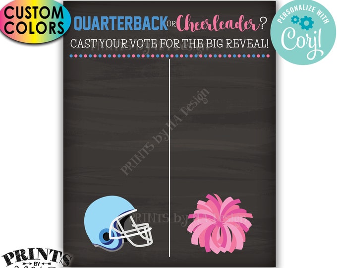 Gender Reveal Party Voting Sign, Football Quarterback or Cheerleader Scoreboard, PRINTABLE 8x10/16x20” Sign <Edit Colors Yourself w/Corjl>