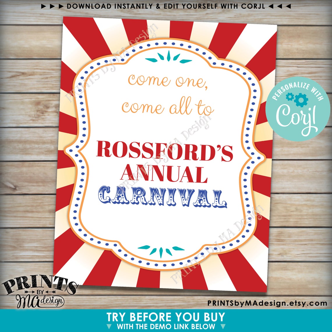Editable Carnival Signs, Circus Theme Birthday Party, Make up to 10 ...