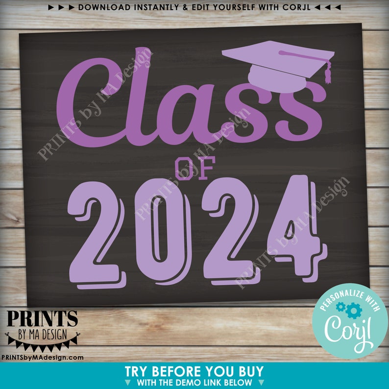 Editable Class Of Year Sign, Any Year, Custom PRINTABLE 8x10/16x20 Chalkboard Style Graduation Party Decoration Edit Yourself w/Corjl image 3
