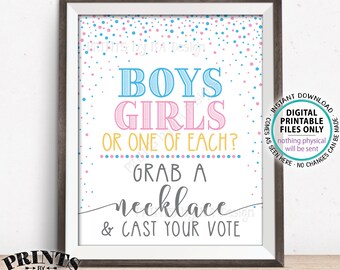 Twins Gender Reveal Party Sign, Boys Girls or One of Each? Grab a Necklace, Cast Your Vote, PRINTABLE 8x10/16x20 Pink & Blue Sign <ID>