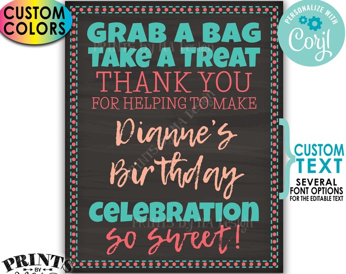 Sweet Treat Sign, Grab a Bag Take a Treat for Any Celebration, Custom PRINTABLE 8x10/16x20" Chalkboard Style Sign <Edit Yourself with Corjl>