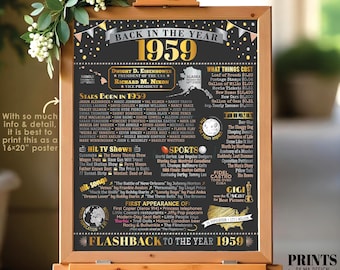 Back in 1959 Poster Board, Remember 1959 Flashback USA History, Birthday Anniversary Reunion, PRINTABLE 16x20” Sign <ID>