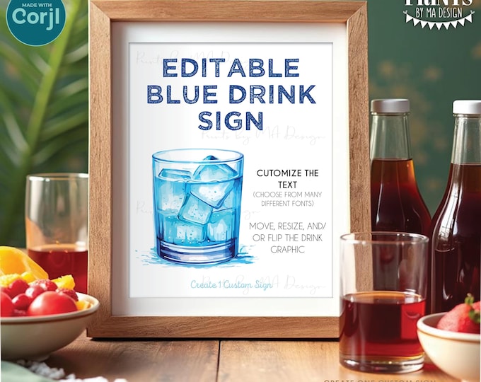 Editable Blue Cocktail Sign, Blue Lagoon, Hawaiian, Signature Drink Station, Custom PRINTABLE 8x10/16x20” Sign <Edit Yourself with Corjl>