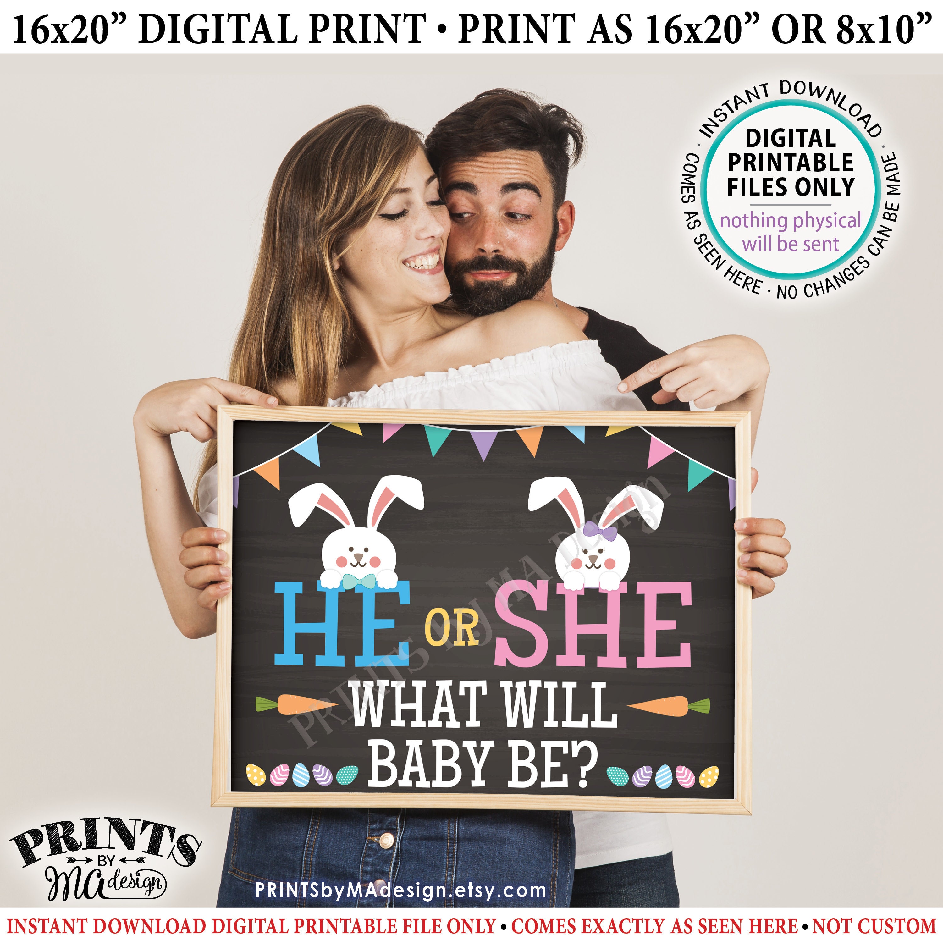 Easter Gender Reveal Pregnancy Announcement, He or She What Will Baby