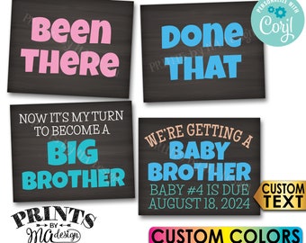 Getting a Baby Brother Pregnancy Announcement, Been There Done That, Become a Big Brother, 4 Custom PRINTABLE Signs <Edit Yourself w/Corjl>