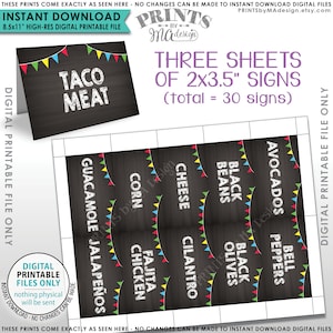 Taco Bar Labels, Taco Bar Menu Fiesta Mini Menu Taco Labels, Taco Bar Sign, 30 2"x3.5" Chalkboard Style Labels, PRINTABLE 8.5x11” Sheet <ID>
