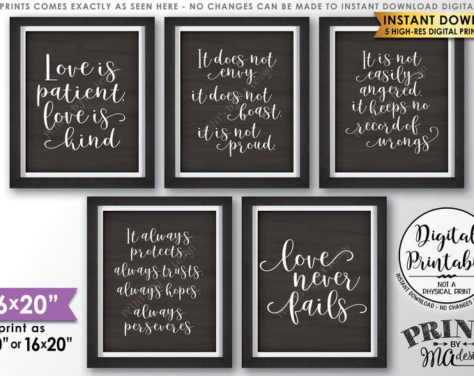 Love is Patient Love is Kind, Wedding Aisle, 1 Corinthians 13, Set of 5 Wedding Signs, Chalkboard Style PRINTABLE 8x10/16x20” Signs <ID>