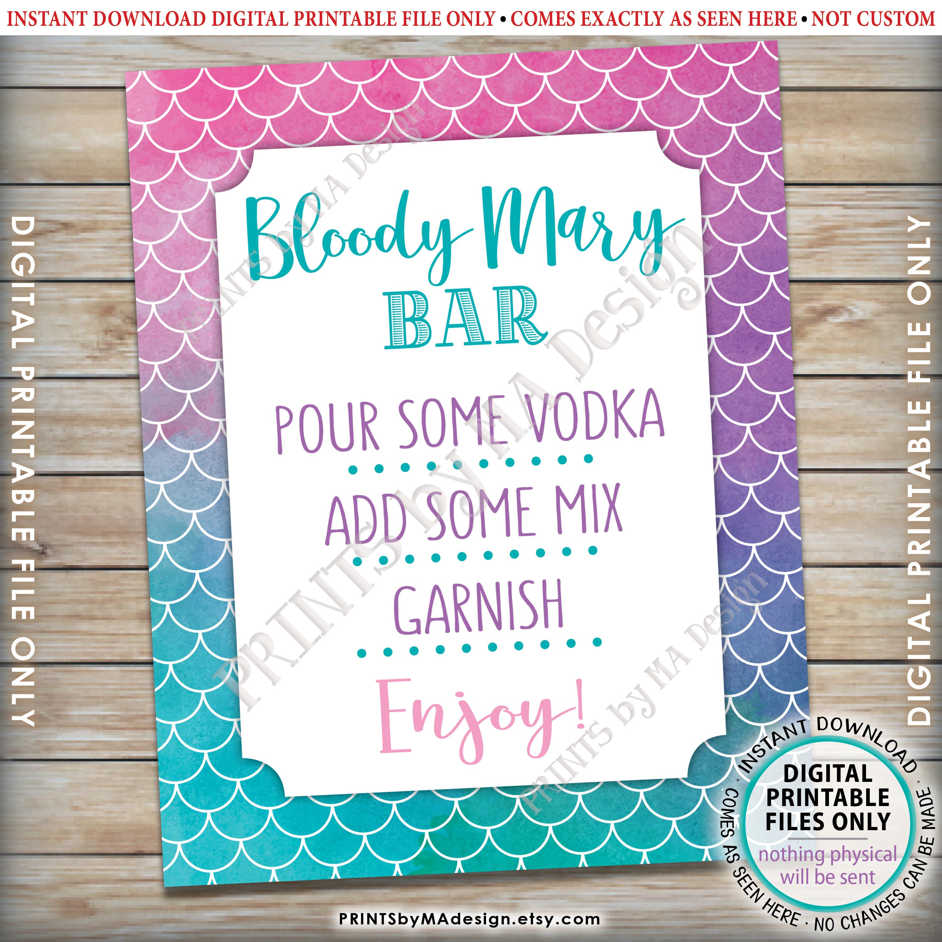Mermaid Bloody Mary Bar Sign, Bloody Bar Sign, Bridal Shower Drinks ...