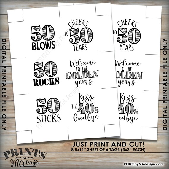 50th Birthday Party Candy Signs, Candy Bar, 50 Sucks Blows Rocks