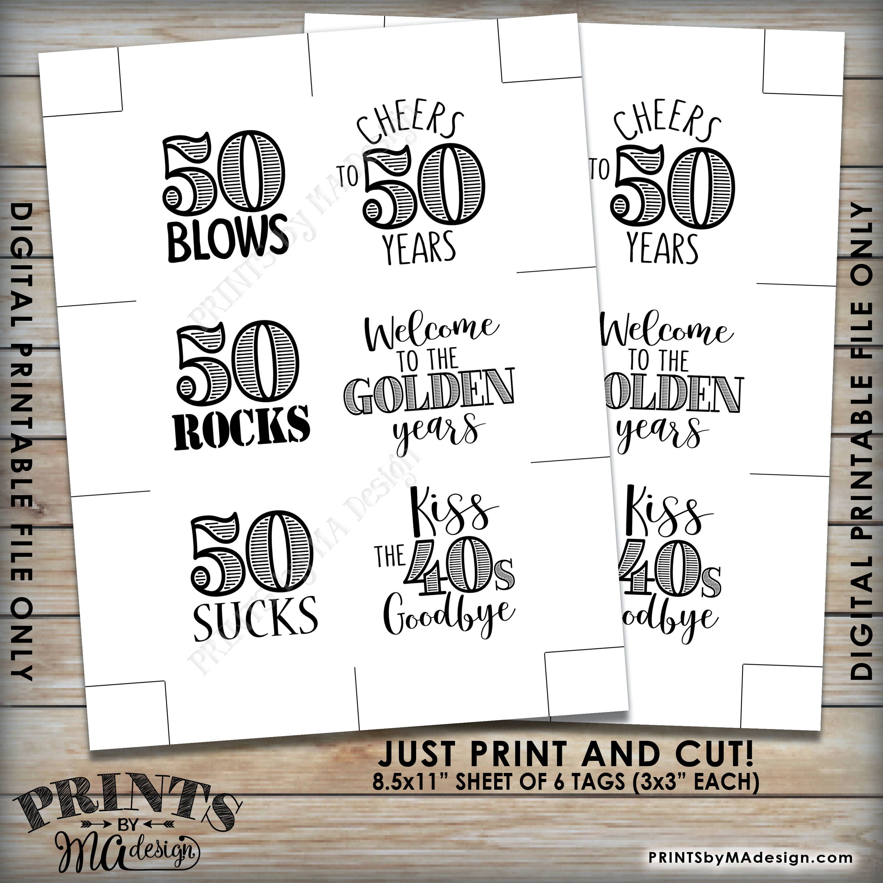 50th Birthday Party Candy Signs Candy Bar 50 Sucks Blows Rocks Kiss 