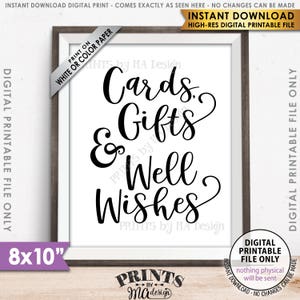 Tarjetas Regalos y Buenos Deseos Signo, Tarjetas y Regalos, Fiesta de Graduación, Boda, Jubilación, Cumpleaños, Blanco y Negro IMPRIMIBLE 8x10" Signo <ID>