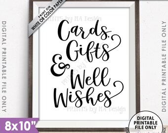 Cards Gifts and Well Wishes Sign, Cards & Gifts, Graduation Party, Wedding, Retirement, Birthday, Black and White PRINTABLE 8x10” Sign <ID>