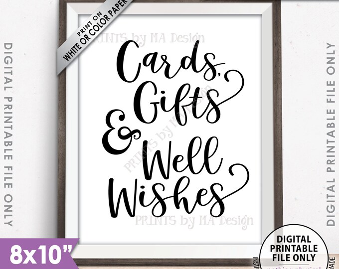 Cards Gifts and Well Wishes Sign, Cards & Gifts, Graduation Party, Wedding, Retirement, Birthday, Black and White PRINTABLE 8x10” Sign <ID>