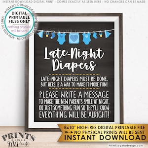 Late Night Diaper Sign, Late-Night Diapers Sign the Diaper Thoughts, It&#39;s a Boy Blue, PRINTABLE 8x10” Chalkboard Style Baby Shower Game &lt;ID&gt;