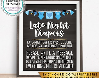 Late Night Diaper Sign, Late-Night Diapers Sign the Diaper Thoughts, It's a Boy Blue, PRINTABLE 8x10” Chalkboard Style Baby Shower Game <ID>