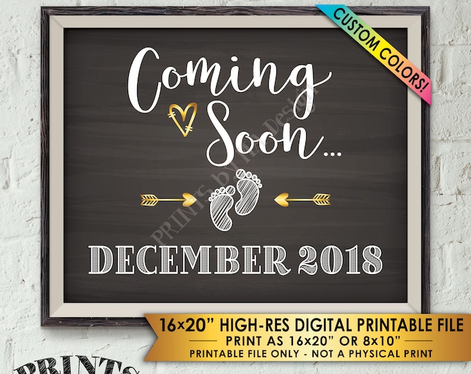 Coming Soon Pregnancy Announcement Sign, Subtle Baby Reveal, We're Expecting, We're Pregnant, PRINTABLE 8x10/16x20” Chalkboard Style Sign