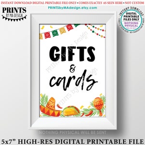 Cadeaux et cartes signe, 5 x 7" signe imprimable sur le thème de la Fiesta, Wedding Shower anniversaire Graduation Party, Nacho Mexican Taco Decor <ID>