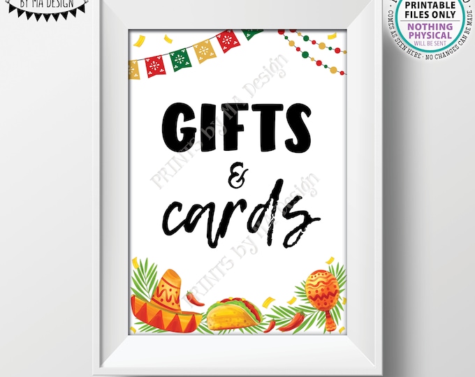 Gifts and Cards Sign, 5x7” Fiesta Themed PRINTABLE Sign, Wedding Shower Birthday Graduation Party, Nacho Mexican Taco Decor <ID>