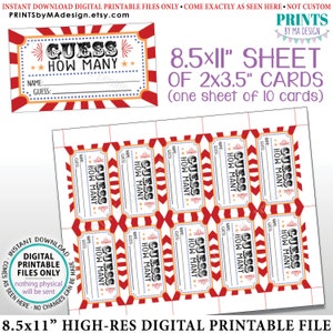 Guess How Many Carnival Theme Cards, Circus Guessing Game, Birthday Party, Festival, PRINTABLE 8.5x11” Sheet of 10 Cards <ID>