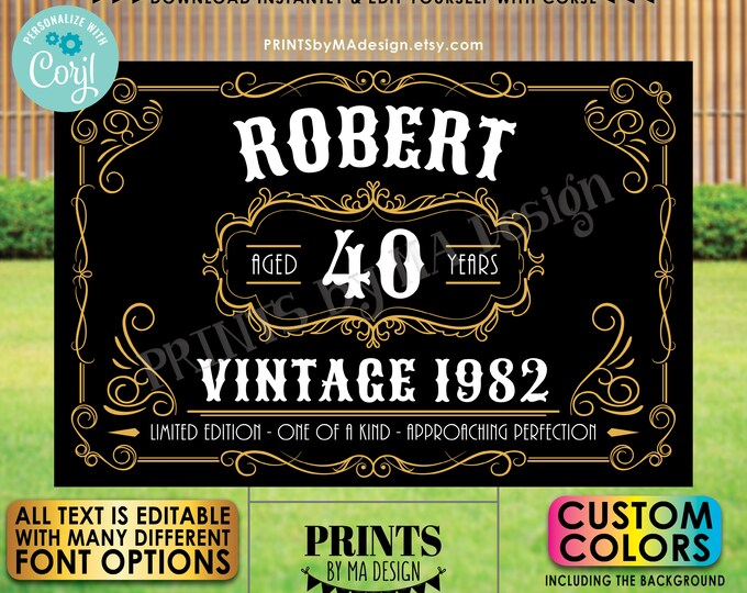 Editable Vintage Birthday Sign, Better with Age Liquor Themed Party, PRINTABLE 24x36” Sign, Custom Text & Colors <Edit Yourself w/Corjl>