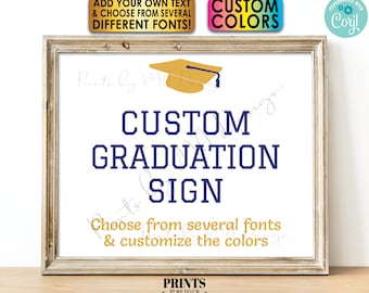 Custom Grad Party Decorations, Choose Text, Graduation Cap, One Editable PRINTABLE 8x10/16x20” Landscape Sign <Edit Yourself w/Corjl>