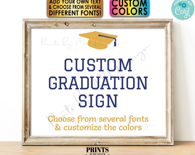 Custom Grad Party Decorations, Choose Text, Graduation Cap, One Editable PRINTABLE 8x10/16x20” Landscape Sign <Edit Yourself w/Corjl>
