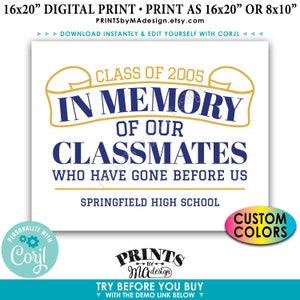 Reunion Memorial, In Memory of the Classmates Who Have Gone Before Us, PRINTABLE 8x10/16x20”  In Memoriam Sign &lt;Edit Yourself with Corjl&gt;
