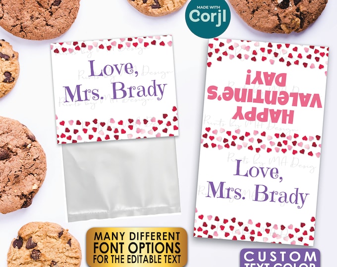 Valentine's Day Goodie Bag Labels, Valentine's Day Party Favors, PRINTABLE 8.5x11" Sheet of Three 3x5" Cards <Edit Yourself with Corjl>