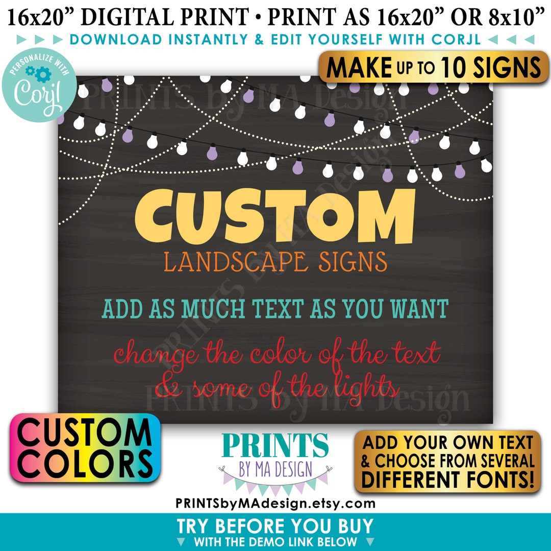 Custom Chalkboard Style Posters With Lights, Choose Text & Colors, up
