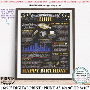 Back in the Year 2001 Birthday Sign, Flashback to 2001 Poster Board, ‘01 B-day Gift, Bday Decoration, PRINTABLE 16x20” Sign &lt;ID&gt;