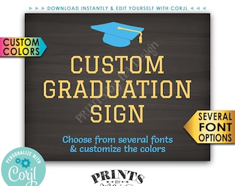 Custom Graduation Party Decoration, Choose Text, One Editable PRINTABLE 8x10/16x20” Landscape Chalkboard Style Sign <Edit Yourself w/Corjl>