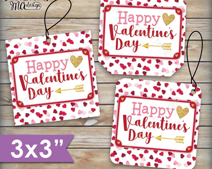 Valentine's Day Tags, Valentines Day Cards, Treat Bag, Valentine's Goodie Bag, School Valentines, 3" tags on PRINTABLE 8.5x11" Sheet <ID>