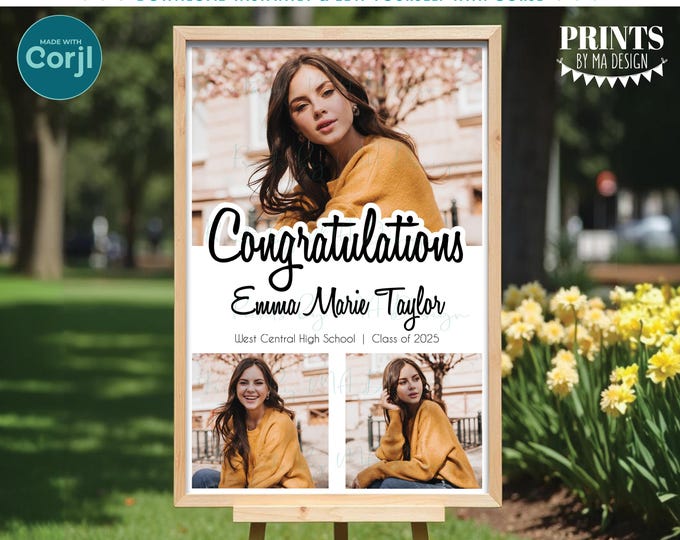 Editable Graduation Welcome Sign, Photos, Custom Welcome Sign, Add as many photos as you want, PRINTABLE 24x36" Sign <Edit Yourself w/Corjl>