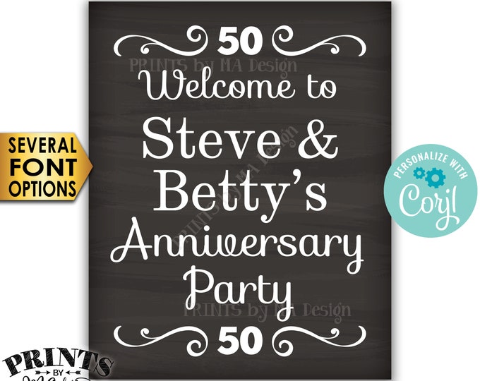 Welcome to the Anniversary Party Sign, Custom PRINTABLE 16x20” Chalkboard Style Anniversary Decoration <Edit Yourself with Corjl>