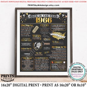 Back in the Year 1966 Poster Board, Remember 1966 Sign, Flashback to 1966 USA History from 1966, PRINTABLE 16x20” Sign &lt;ID&gt;