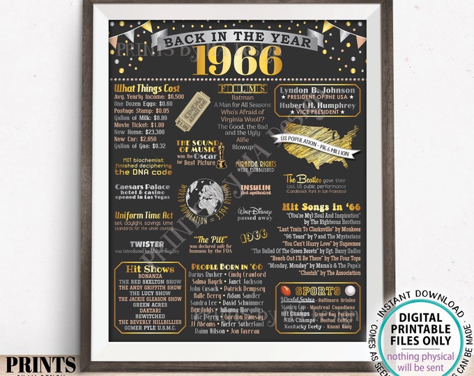 Back in the Year 1966 Poster Board, Remember 1966 Sign, Flashback to 1966 USA History from 1966, PRINTABLE 16x20” Sign <ID>