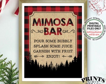 Lumberjack Mimosa Bar Sign, Make your own Mimosa, Bridal Shower Birthday Brunch, Red Checker Plaid, Christmas, PRINTABLE 8x10” Sign <ID>