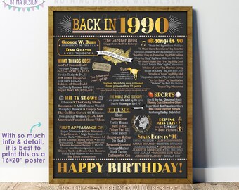 Back in 1990 Birthday Sign, Flashback to 1990 Poster Board, ’90 B-day Gift, Bday Decoration, PRINTABLE 16x20” Sign <ID>